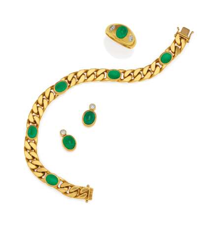 Emerald Diamond Set: Curb Chain Bracelet, Ring and Stud Earrings - photo 1