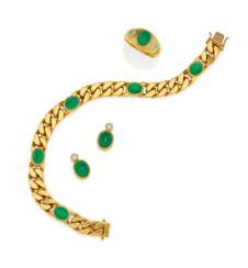 Emerald Diamond Set: Curb Chain Bracelet, Ring and Stud Earrings