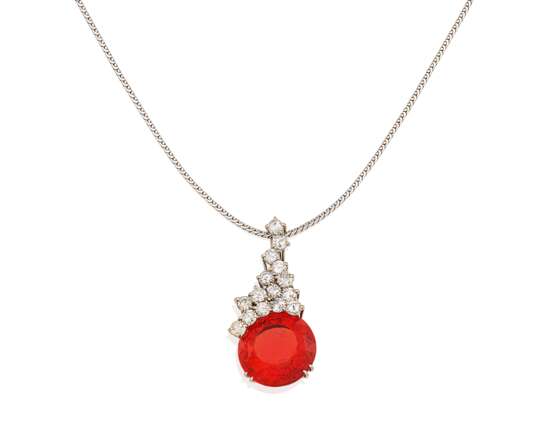 Fire Opal and Brilliant-Cut Diamond Necklace - photo 1