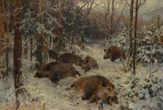 BRÜHL, Alfred Graf von: Wildschweine im Winterwald. - photo 1