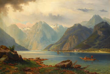 Romantische Alpenlandschaft mit Gebirgssee.