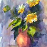 “Sunflowers” Paper Watercolor Impressionist Still life 2016 - photo 1