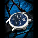 A. LANGE & S&#214;HNE. A RARE 18K WHITE GOLD WRISTWATCH WITH OVERSIZED DATE, POWER RESERVE INDICATION AND BLUE DIAL - photo 1