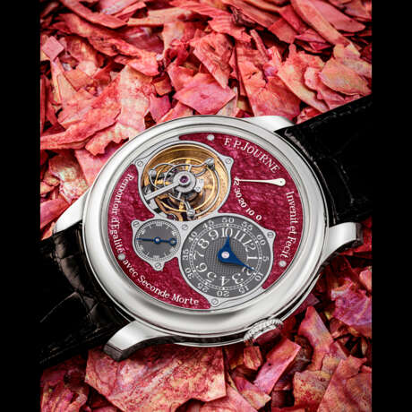 F.P. JOURNE. AN EXTREMELY RARE PLATINUM LIMITED EDITION TOURBILLON WRISTWATCH WITH CONSTANT FORCE, DEAD BEAT SECONDS, POWER RESERVE AND RUBY DIAL - фото 1