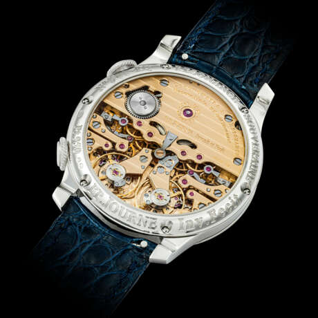 F.P. JOURNE. A POSSIBLY UNIQUE PLATINUM DUAL TIME WRISTWATCH WITH RESONANCE-CONTROLLED TWIN INDEPENDENT GEAR-TRAIN MOVEMENT, CONSTANT FORCE, AND GOLDEN POWER RESERVE HAND - photo 2