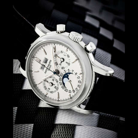 PATEK PHILIPPE. A PLATINUM PERPETUAL CALENDAR CHRONOGRAPH WRISTWATCH WITH MOON PHASES, 24 HOUR AND LEAP YEAR INDICATION - photo 1