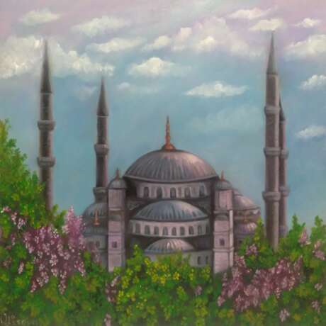 Голубая мечеть весной Масло на холсте на подрамнике Масляные краски Импресионизм Городской пейзаж Турция 2022 г. - фото 1