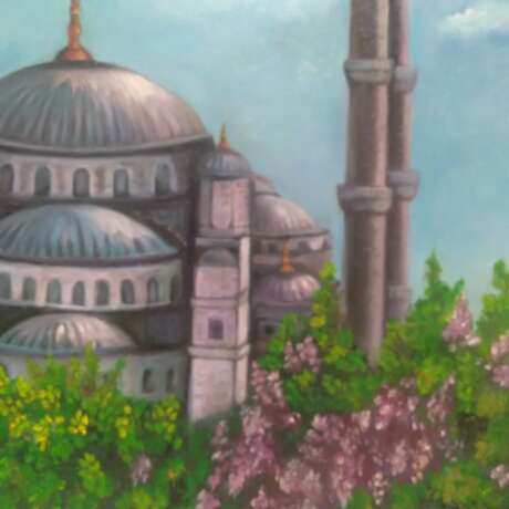 Голубая мечеть весной Масло на холсте на подрамнике Ölfarbe Импресионизм Stadtlandschaft Türkei 2022 - Foto 2