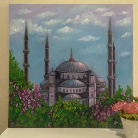 Голубая мечеть весной Масло на холсте на подрамнике Ölfarbe Импресионизм Stadtlandschaft Türkei 2022 - Foto 4