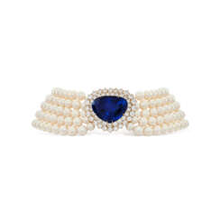 HARRY WINSTON SAPPHIRE, CULTURED PEARL AND DIAMOND NECKLACE