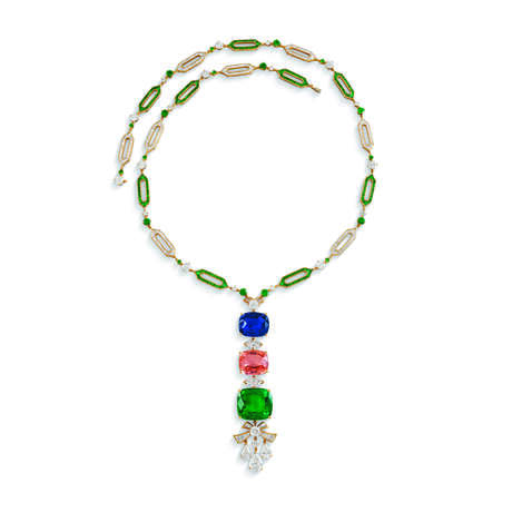 UNIQUE BULGARI SAPPHIRE, COLOURED SAPPHIRE, EMERALD AND DIAMOND NECKLACE - Foto 1