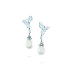 HARRY WINSTON NATURAL PEARL AND DIAMOND EARRINGS