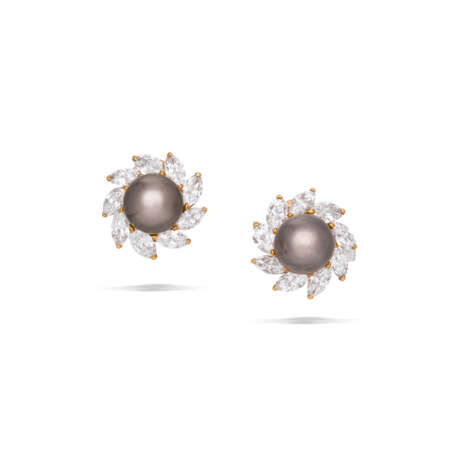 CARTIER COLOURED NATURAL PEARL AND DIAMOND EARRINGS - фото 1