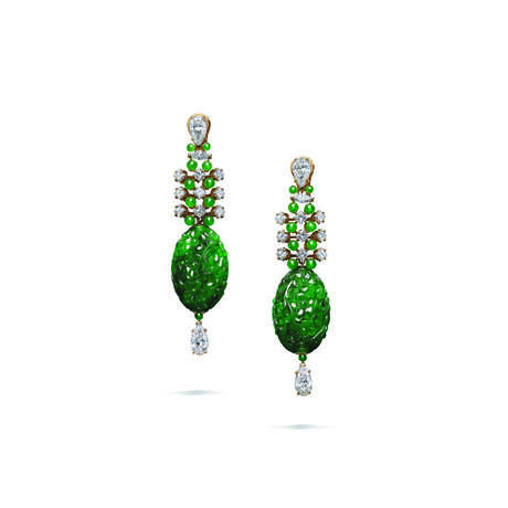 JADEITE AND DIAMOND EARRINGS - Foto 1