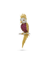 KUTCHINSKY RUBY AND DIAMOND COCKATOO BROOCH