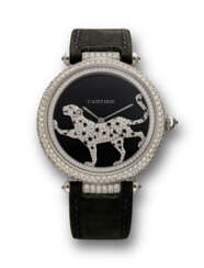 CARTIER, WHITE GOLD AND DIAMOND-SET 'PROMENADE D'UNE PANTHERE' WITH DARK PURPLE MOTHER-OF-PEARL DIAL, REF. CRHPI00490