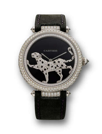 CARTIER, WHITE GOLD AND DIAMOND-SET 'PROMENADE D'UNE PANTHERE' WITH DARK PURPLE MOTHER-OF-PEARL DIAL, REF. CRHPI00490 - фото 1