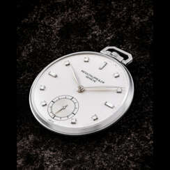 PATEK PHILIPPE. A PLATINUM AND DIAMOND-SET POCKET WATCH