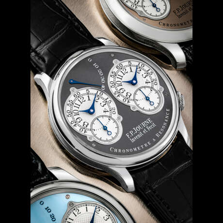 F.P. JOURNE. A SPECIAL ORDER AND UNIQUE 38 MM. CASE, PLATINUM DUAL-TIME WRISTWATCH WITH RESONANCE-CONTROLLED TWIN INDEPENDENT GEAR-TRAIN MOVEMENT AND POWER RESERVE - Foto 1