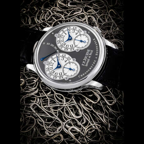 F.P. JOURNE. A SPECIAL ORDER AND UNIQUE 38 MM. CASE, PLATINUM DUAL-TIME WRISTWATCH WITH RESONANCE-CONTROLLED TWIN INDEPENDENT GEAR-TRAIN MOVEMENT AND POWER RESERVE - photo 2