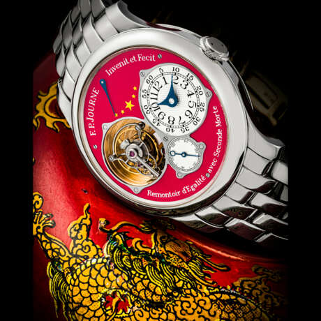 F.P. JOURNE. AN EXTREMELY RARE AND IMPORTANT PLATINUM LIMITED EDITION TOURBILLON WRISTWATCH WITH POWER RESERVE, DEAD BEAT SECONDS AND BRACELET - фото 1