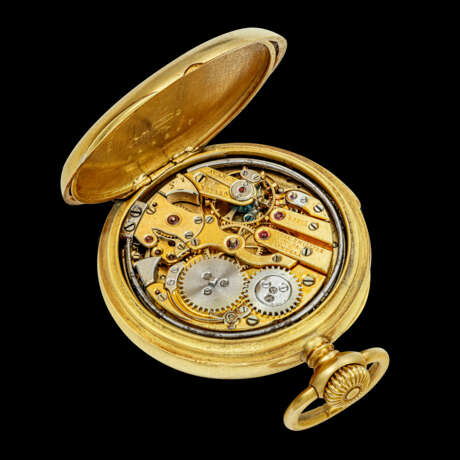 PATEK PHILIPPE. A UNIQUE, EARLY AND THE SMALLEST IDENTIFIED 18K GOLD MINUTE REPEATING POCKET WATCH WITH ENAMEL DIAL - Foto 4