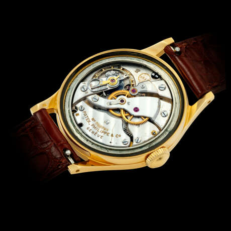 PATEK PHILIPPE. AN 18K GOLD WRISTWATCH WITH SWEEP CENTRE SECONDS - Foto 3