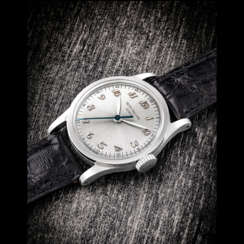 PATEK PHILIPPE. A VERY RARE STAINLESS STEEL WRISTWATCH WITH SWEEP CENTRE SECONDS AND BREGUET NUMERALS