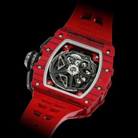 RICHARD MILLE. A RED QUARTZ-TPT&#174; AUTOMATIC SEMI-SKELETONISED FLYBACK CHRONOGRAPH WRISTWATCH WITH ANNUAL CALENDAR - photo 2