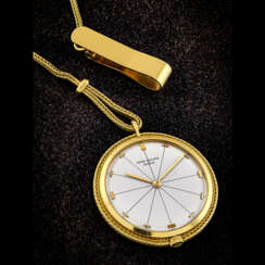 PATEK PHILIPPE. AN 18K GOLD OPEN-FACE POCKET WATCH WITH 18K GOLD CHAIN