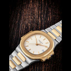 PATEK PHILIPPE. A STAINLESS STEEL AND 18K GOLD AUTOMATIC WRISTWATCH WITH SWEEP CENTRE SECONDS, DATE AND BRACELET