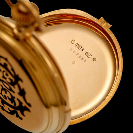 PATEK PHILIPPE. A VERY EARLY 18K PINK GOLD MINUTE REPEATING POCKET WATCH WITH ENAMEL DIAL - photo 6
