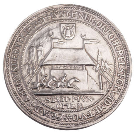 German Empire / Bavaria - Munich silver medal 1910 on 100 years Oktoberfest - фото 2