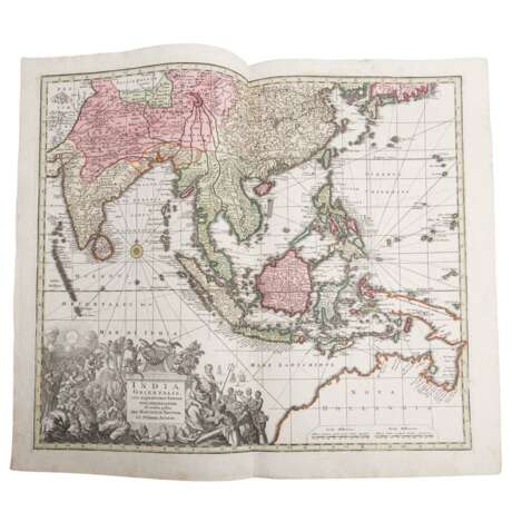 Historical copper engraved map of India, 18th c. - - Foto 1