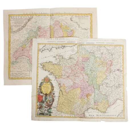 2 historical copper engraved maps France u. Switzerland, 18th c. - - Foto 1