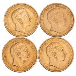 GOLD LOT - German Empire - Prussia, Wilhelm II 4 x 20 marks