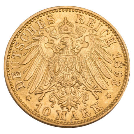 German Empire - Free and Hanseatic City of Hamburg, 10 Mark 1893-J - Foto 2