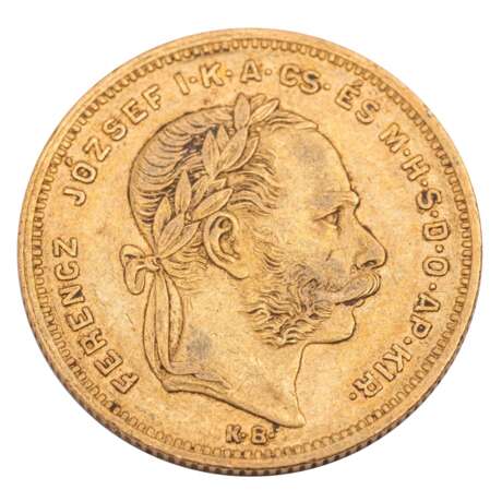 Hungary /GOLD - Franz Josef I. 8 Forint (20 Francs) 1877-K.B. - фото 1