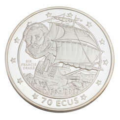 Gibraltar/Silver - 70 ECUS 1996, 400th anniversary of the death of Sir Francis Drake,