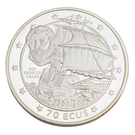 Gibraltar/Silver - 70 ECUS 1996, 400th anniversary of the death of Sir Francis Drake, - фото 1