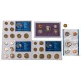 Damaged coin box with contents, with it small gold medal, - фото 5