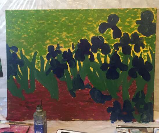 “Irises” Canvas Oil paint Impressionist Landscape painting 2018 - photo 3