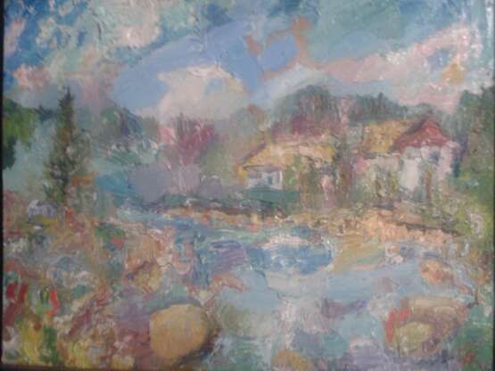 „Der Bergfluss. Die Karpaten“ Karton Ölfarbe Impressionismus Landschaftsmalerei 2009 - Foto 1