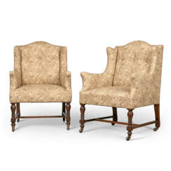 A MATCHED PAIR OF ENGLISH BOX ARMCHAIRS