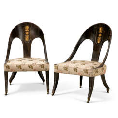 A PAIR OF REGENCY BRASS-MOUNTED EBONISED SPOON-BACK CHAIRS