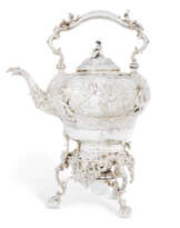 A VICTORIAN SILVER KETTLE, STAND AND LAMP
