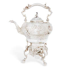 A VICTORIAN SILVER KETTLE, STAND AND LAMP