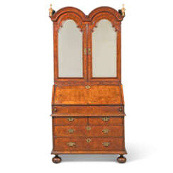 A QUEEN ANNE WALNUT AND FEATHERBANDED DOUBLE-DOMED BUREAU-CABINET