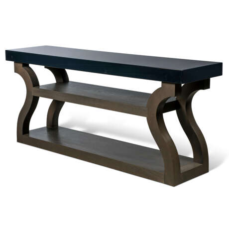 A STAINED-OAK AND BLACK-LACQUERED `CONSOLE GALION` - фото 2