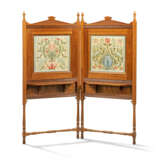 A LATE VICTORIAN ARTS AND CRAFTS WALNUT AND EMBROIDERY TWO-PANELLED SCREEN - фото 1